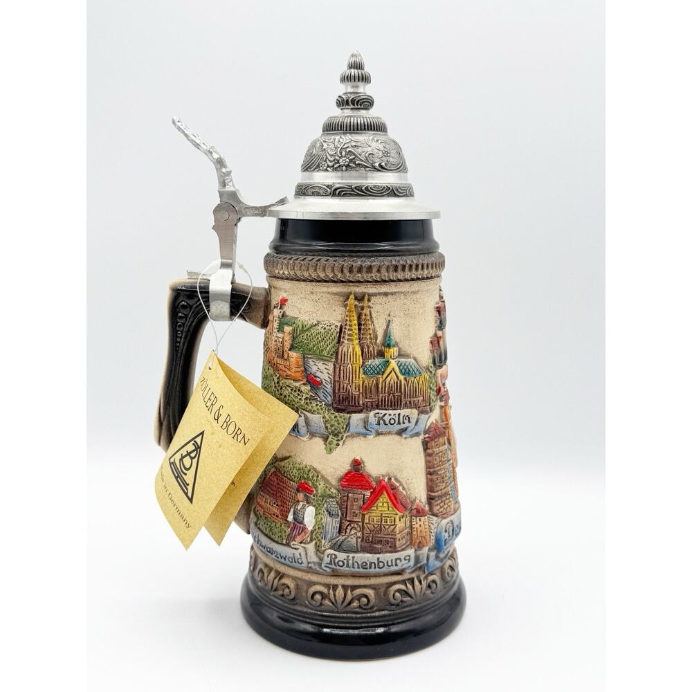 Zoller & Born German Beer Stein Limited Edition German Cities 9" Pewter Lid READ